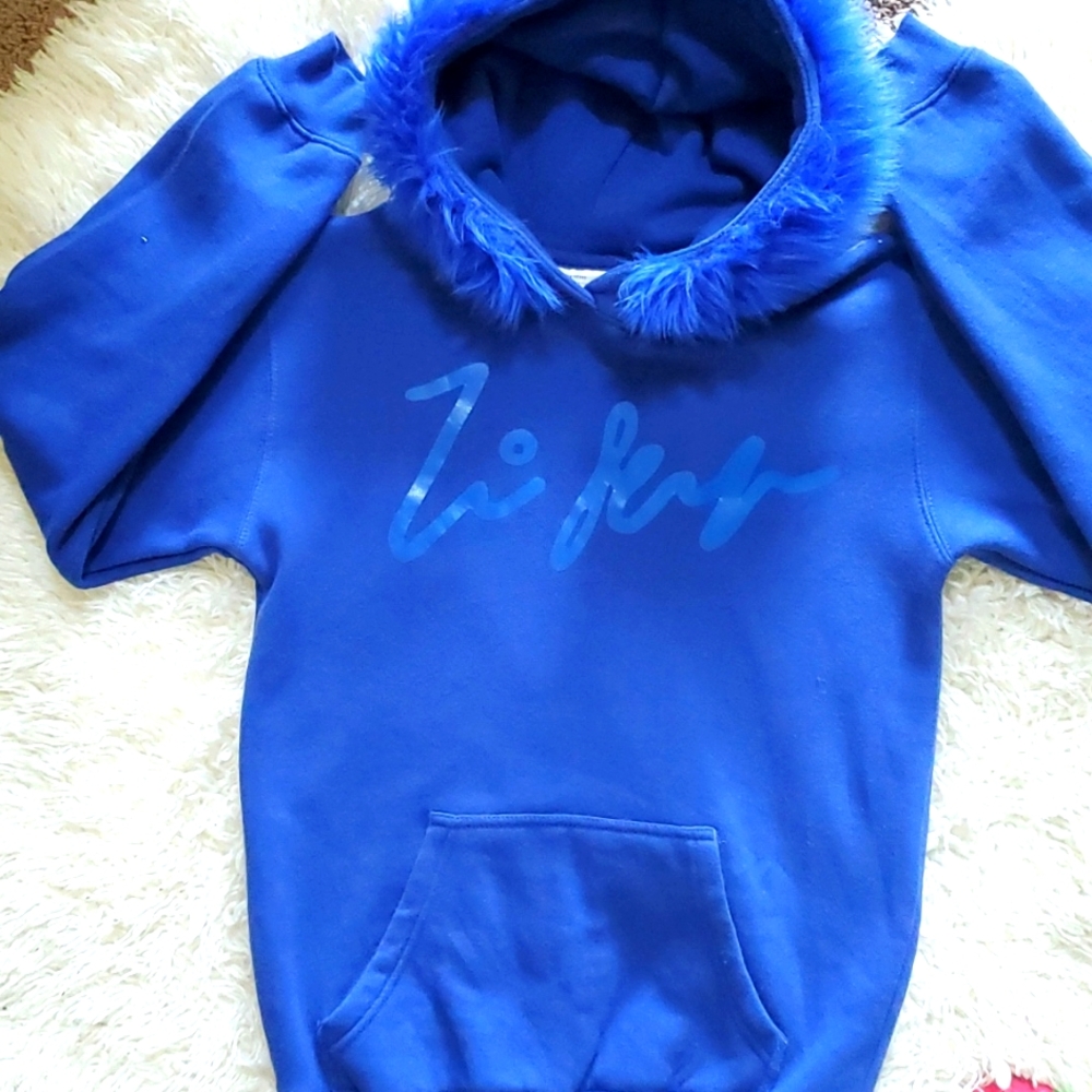 NWOT Vintage Neon Blue Faux Fur Hoodie sz L